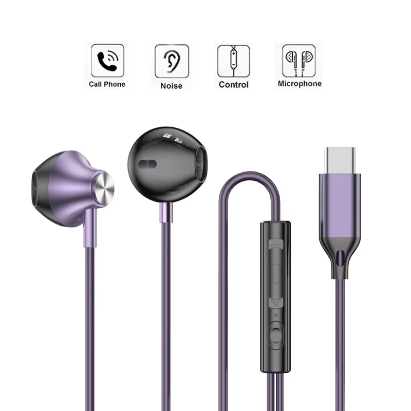 Type C Wired Earphones With Mic - 인이어 유선 헤드폰 HiFi 음악 이어버드