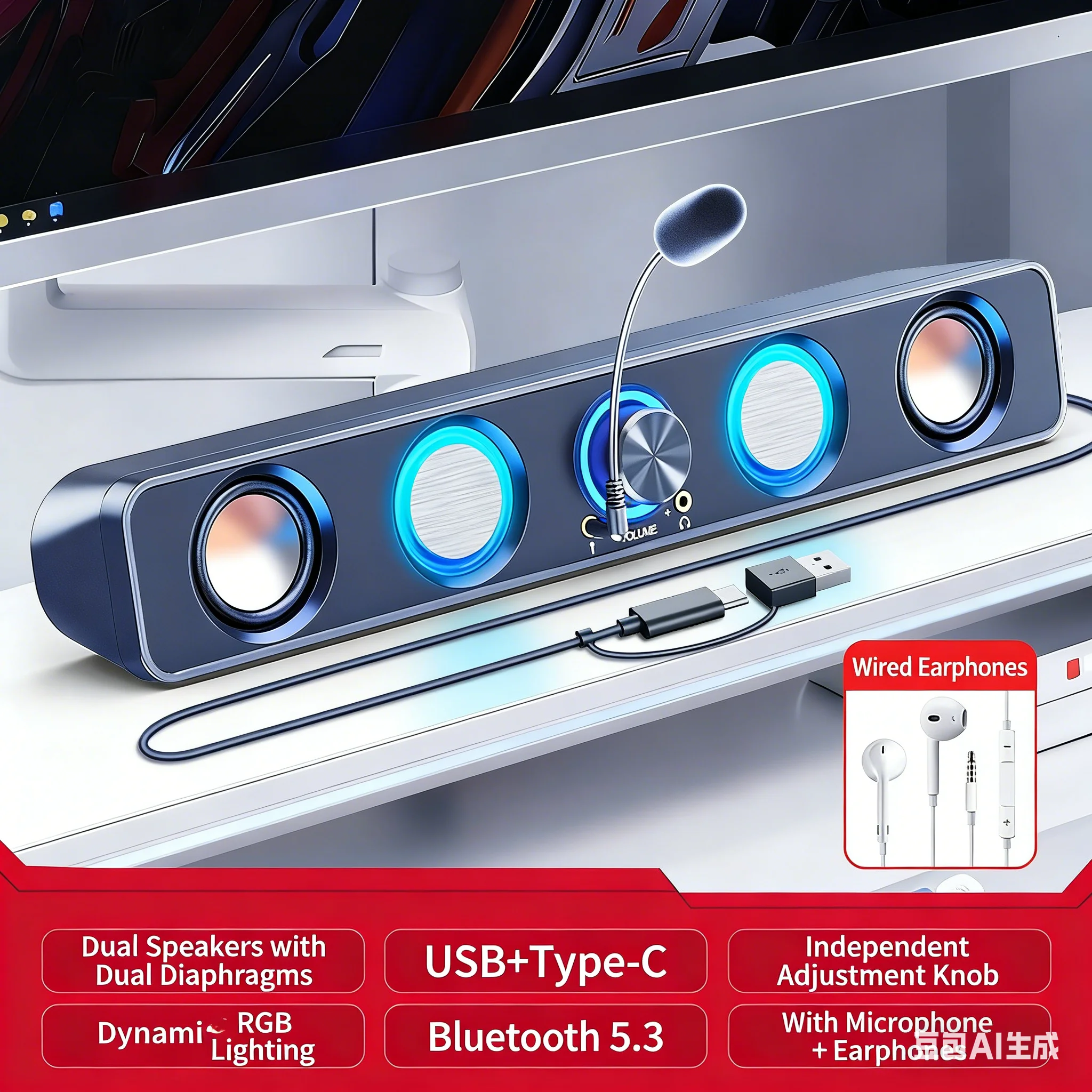 Rgb Computer Soundbar For Pc - 홈시어터 스피커 시스템 사운드바 RGB 데스크탑