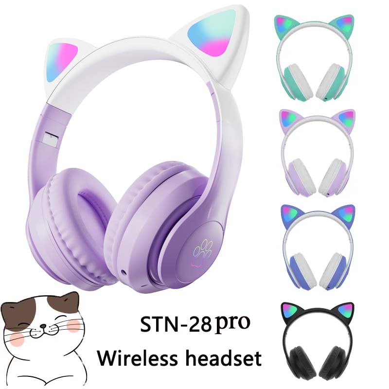 최신 STN-28 무선 헤드셋 고양이 귀 5.0 블루투 - Cat Ear Bluetooth Headset Led 리뷰 및 가격