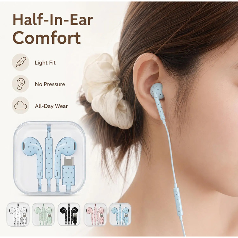 타입 C 이어폰 폴카 도트 스타 패턴 인이어 유선 이어 - Type C Wired Earphones With Mic 리뷰 및 가격