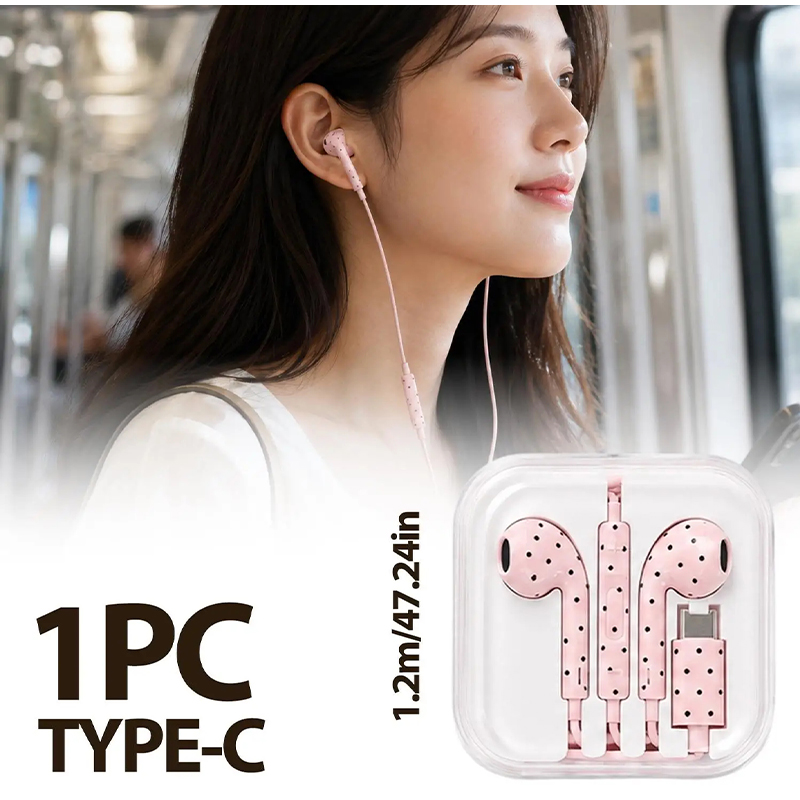 타입 C 이어폰 폴카 도트 스타 패턴 인이어 유선 이어 - Type C Wired Earphones With Mic 리뷰 및 가격